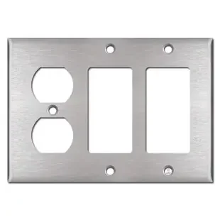 1 Duplex Outlet & 2 Rocker Light Switch Cover – Stainless Steel