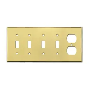 1-Duplex Receptacle 4-Toggle Switch Cover Plate – Satin Brass