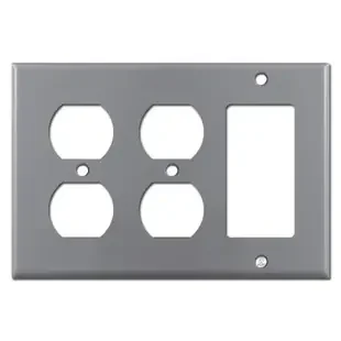 1 GFCI Rocker 2 Duplex Receptacle Plate – Gray