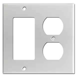 1 Outlet 1 Rocker or Decora Switch Wall Plate – Brushed Aluminum