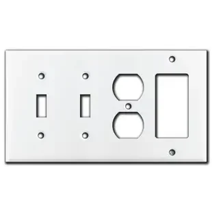 1 Rocker GFCI 1 Duplex Outlet 2 Toggle Switchplate – White