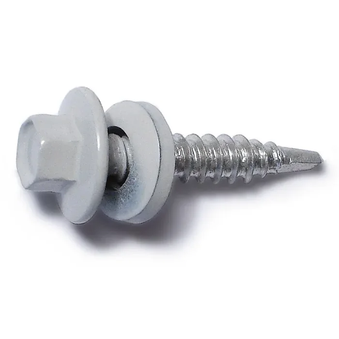 10-14 x 1″ White Painted Steel Hex Washer Head Pole Barn Self-Drilling Screws