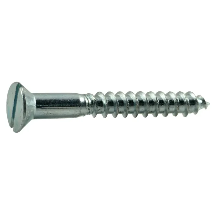 10 x 1-1/2″ Zinc Plated Steel Slotted Flat Head Wood Screws