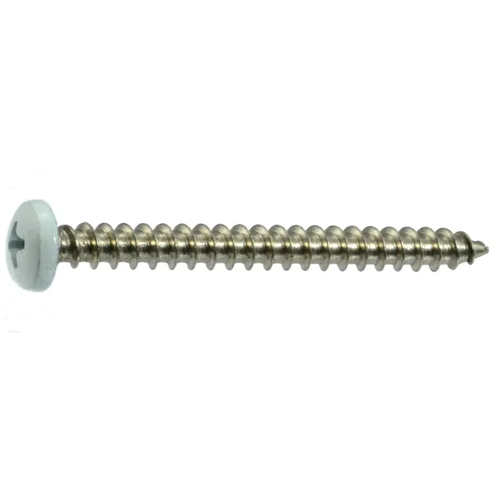 10 x 2″ White Painted 18-8 Stainless Steel Phillips Pan Head Sheet Metal Screws