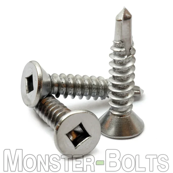 #12 Flat Head Square Self-Drilling Screws (#3 Point), Hardened 410 Stainless Steel (Bulk)