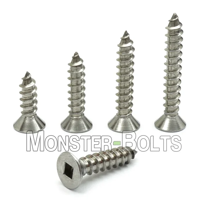 #12 Square Drive Flat Head Type A Self-Tapping Sheet Metal Screws, Stainless Steel 18-8