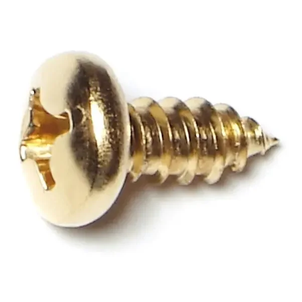 12 x 1/2″ Brass Plated Steel Phillips Pan Head Sheet Metal Screws