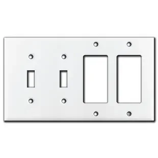 2 Toggle & 2 Decora Rocker Switch 4 Gang Wall Plate – White