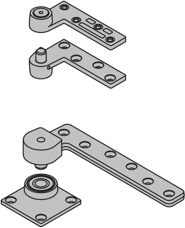 3/4in Offset Pivot Set – Bottom Base Plate Floor Mount, Top Jamb Mount, Satin Chrome