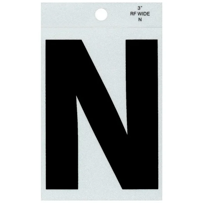 3″ – N Straight Wide Black Reflective Letters