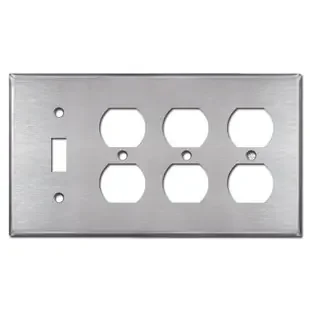 3 Duplex Outlet + 1 Toggle Switch Plate – Satin Stainless Steel