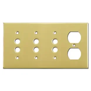 3 Push Button 1 Duplex Receptacle Wall Plate – Polished Brass