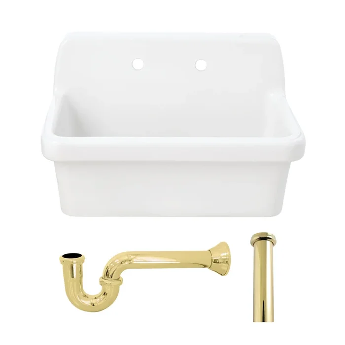 30″ Ceramic Single Bowl Wall Mount Kitchen Sink with Strainer – Kingston Brass