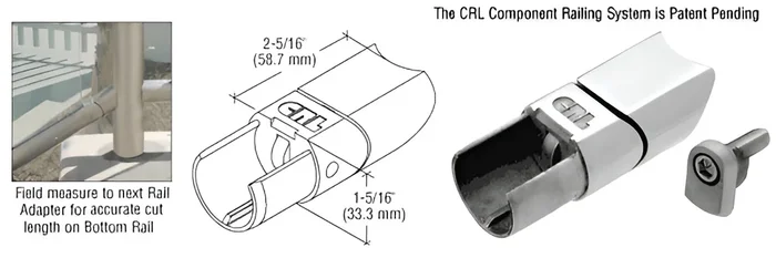 316 Brushed Stainless CRS Adjustable Upper Adaptor for Sloped Bottom Rail Use on Stairs
