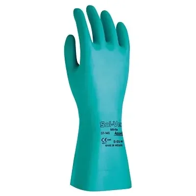 37-145 Nitrile Gloves, Gauntlet Cuff, Unlined, Size 11, Green, 11 mil