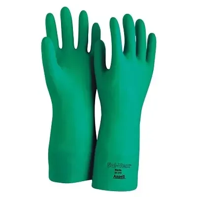 37-175 Nitrile Gloves, Gauntlet Cuff, Cotton Flock Lined, Size 9, Green, 17 mil