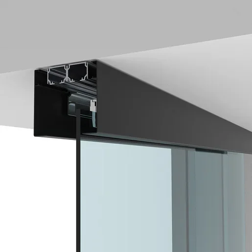 50 Matte Black Series Two Panel Telescoping Behind Fixed Panel Ceiling Mount Kit – Right Stacking Direction