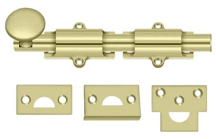 6″ Surface Bolt, HD, Unlacquered Brass – Deltana