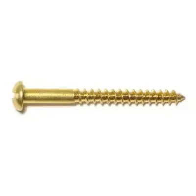 6 x 1-1/2″ Brass Slotted Round Head Wood Screws