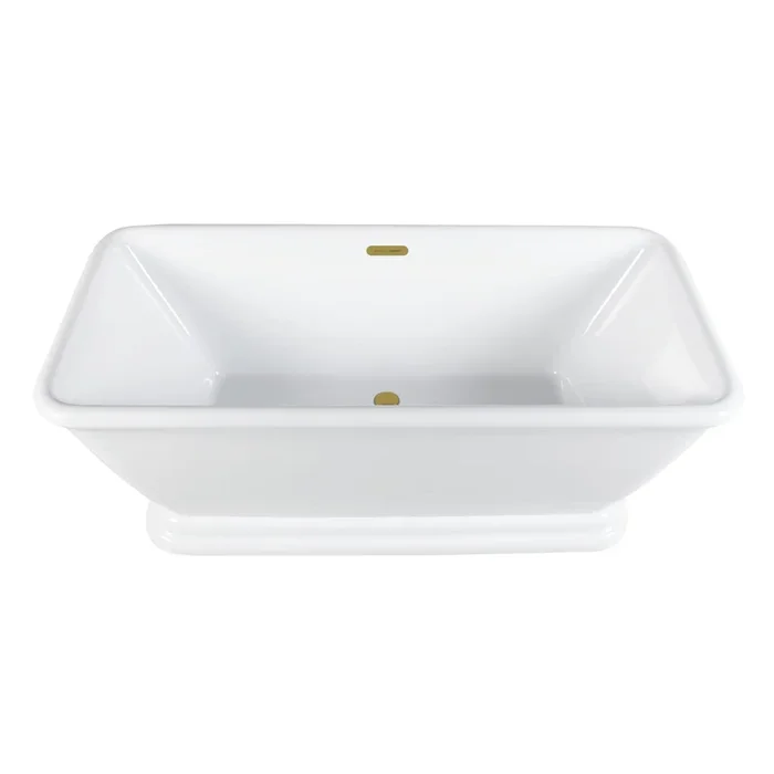 66″ Acrylic Oval Rectangular Double Ended Pedestal Tub with Drain – Glossy White/Brushed Brass