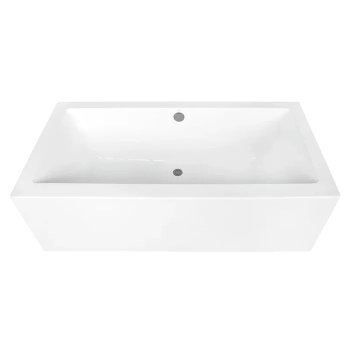 67″ Acrylic Rectangular Double Ended Freestanding Tub with Overflow/Drain Assembly, Glossy White/Brushed Nickel