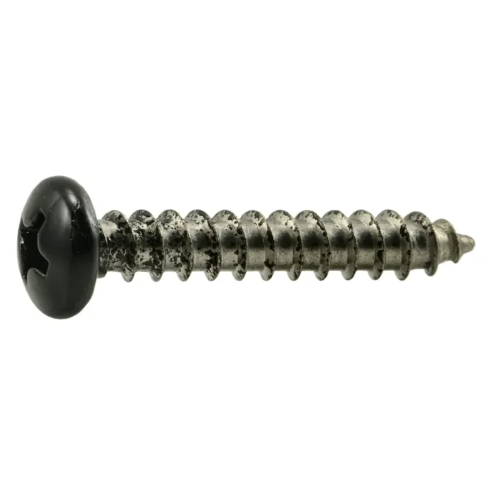8 x 1″ Black Painted 18-8 Stainless Steel Phillips Pan Head Sheet Metal Screws