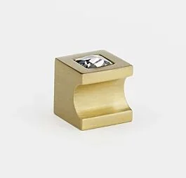 Alno Crystal 3/4″ (19mm) Whistle Style Square Satin Brass Finger Pull with Small Crystal Accent