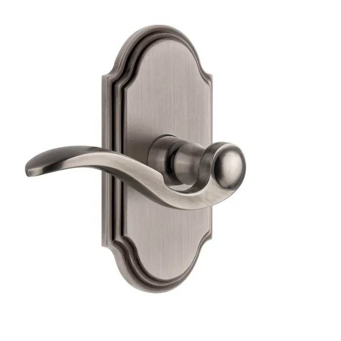 Arc Short Plate with Bellagio Lever in Antique Pewter – Grandeur Premium Door Hardware