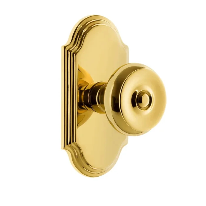 Arc Short Plate with Bouton Knob in Lifetime Brass – Grandeur Premium Door Hardware