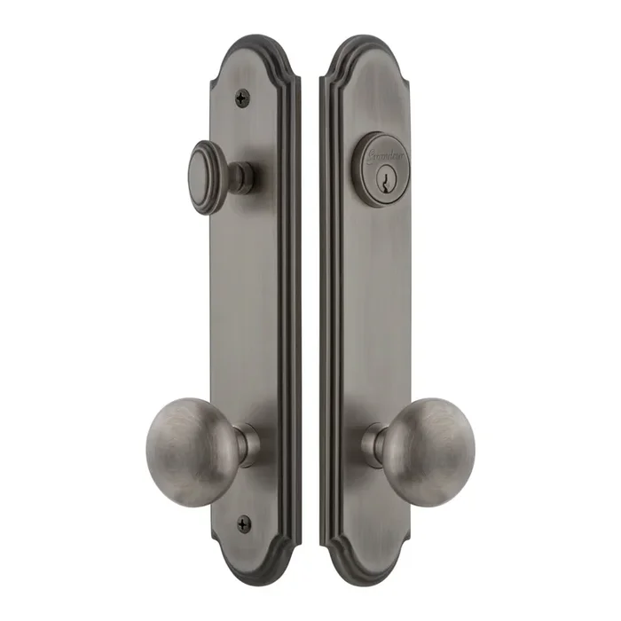 Arc Tall Plate Entry Set with Fifth Avenue Knob – Antique Pewter