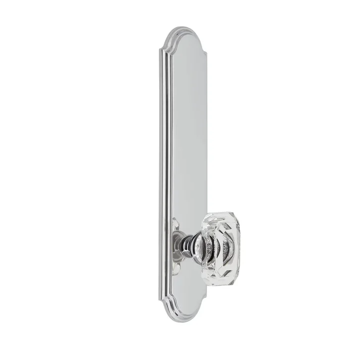 Arc Tall Plate with Baguette Clear Crystal Knob – Bright Chrome Privacy Door Hardware