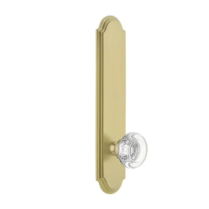Arc Tall Plate with Bordeaux Knob – Satin Brass Privacy Door Hardware