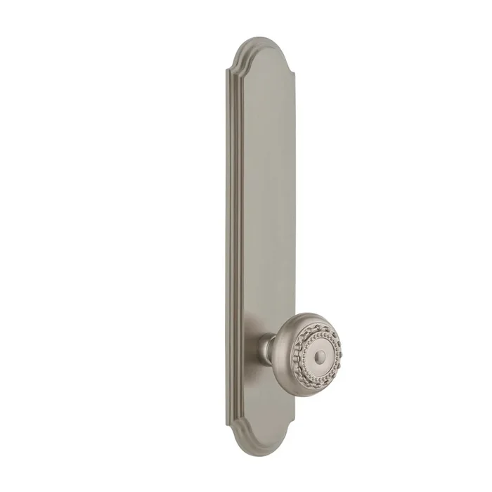 Arc Tall Plate with Parthenon Knob in Satin Nickel – Grandeur Premium Door Hardware
