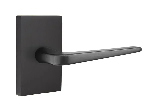 Athena Lever Left Hand 2-3/8″ Backset Passage with Modern Rectangular Rose – Flat Black Finish