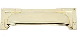 Atlas Homewares Campaign L-Bracket Cup Pull Polished Brass Transitional 3-3/4″ (96mm) Center to Center, 5-1/16″ (128mm) Length, Cabinet Pull / Handle
