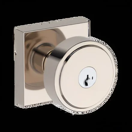 Baldwin Reserve Entry Vashon Knob with Contemporary Square Rose – Bright Nickel Finish
