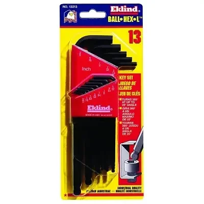 Ball-Hex-L Key Set, 13 per Holder, Hex Ball, Inch, Long Arm