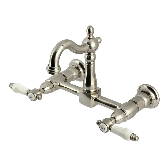 Bel-Air Double-Handle Wall-Mount Bridge Kitchen Faucet – Brushed Nickel by Kingston Brass
