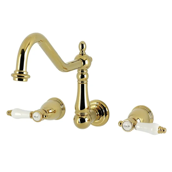Bel-Air Double-Handle Wall-Mount Kitchen Faucet, Polished Brass | Kingston Brass