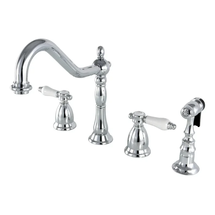 Bel-Air Double-Handle Widespread Kitchen Faucet with Brass Sprayer, Polished Chrome – Kingston Brass