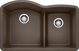 Blanco Diamond 32″ x 20-7/8″ x 9-1/2″ Undermount 1-3/4 Low Divide Bowl, Cafe Brown Silgranit Kitchen Sink