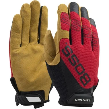 Boss Leather Hi Performance Glove Premium Pigskin Palm w/Mesh Fabric Back – Red – 12/PR – 120-ML1350T