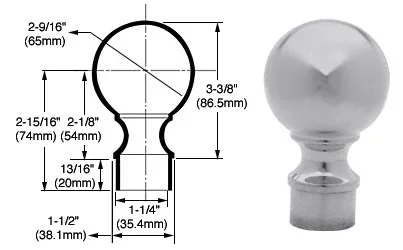 Brushed Stainless Ball End Cap for 1-1/2″ Tubing | C.R. Laurence