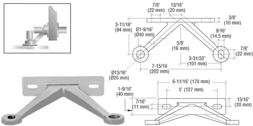 Brushed Stainless Heavy-Duty Spider Fitting Double Arm ‘V’ Wall Mount Frame by C.R. Laurence