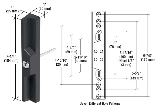 C.R. Laurence Black Outside Pull and Locking Unit with Multiple Screw Hole Patterns