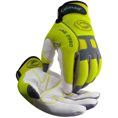 Caiman MAG Multi-Activity Glove w/Goat Grain Leather Palm & Hi-Vis Yellow AirMesh Back – – 6/PR – 2980