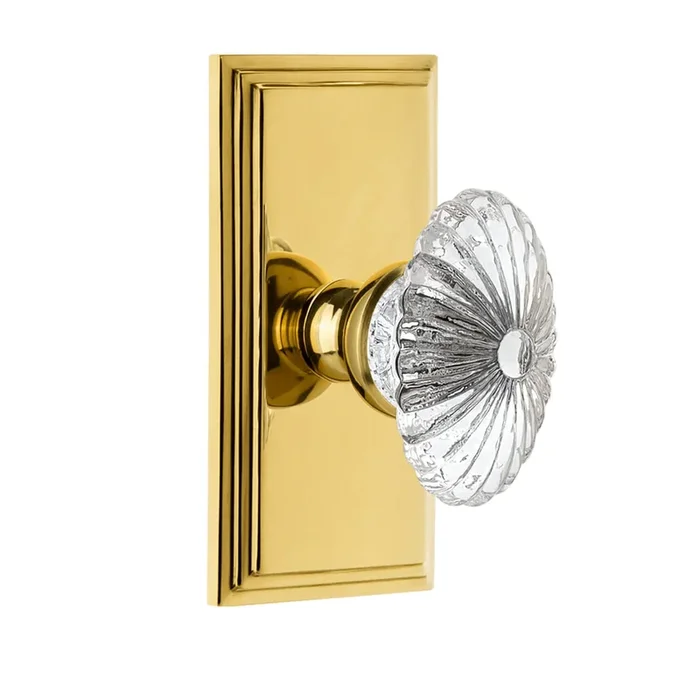 Carr Short Plate with Burgundy Crystal Knob in Lifetime Brass | Grandeur