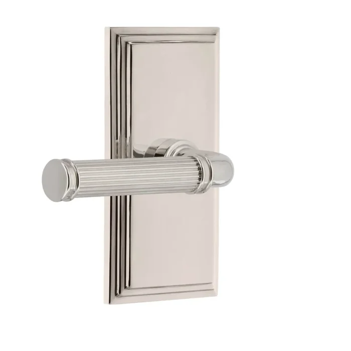 Carr Short Plate with Soleil Lever – Polished Nickel Privacy Door Handle