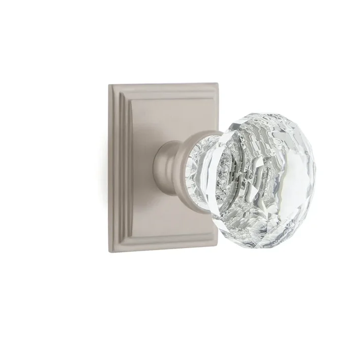 Carr Square Rosette with Brilliant Crystal Knob – Satin Nickel Privacy Door Hardware