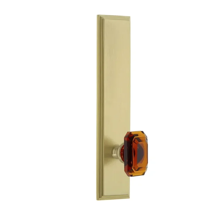 Carr Tall Plate with Baguette Amber Knob in Satin Brass – Grandeur Premium Door Hardware
